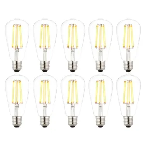 10 X E27 LED 6w Filament Clear Pear Shaped Dimmable Light Bulb
