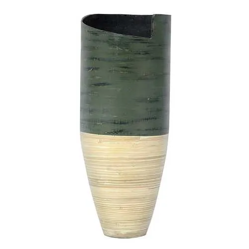 10.25" X 10.25" X 25" Distressed Green and Natural Bamboo Bamboo Spun Bamboo Vase