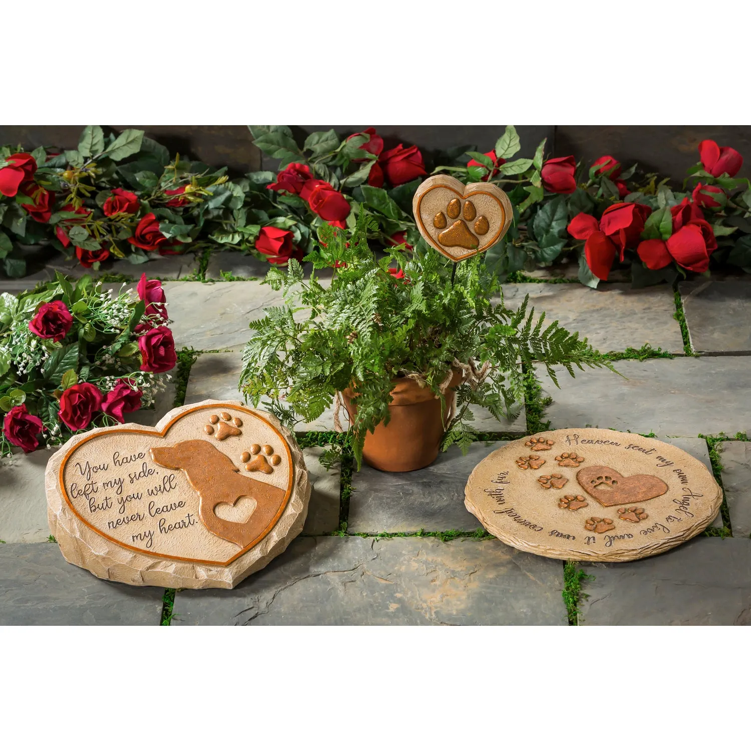 11" Heart Shaped Pet Memorial Garden Stone, Dog Silhouette,84g2948