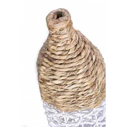 11" X 11" X 38" White And Natural Water Hyacinth Water Hyacinth Woven Floor Vase