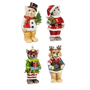 11"H Pets in Holiday Spirit Garden Statuary, 4 Asst.,84g3046