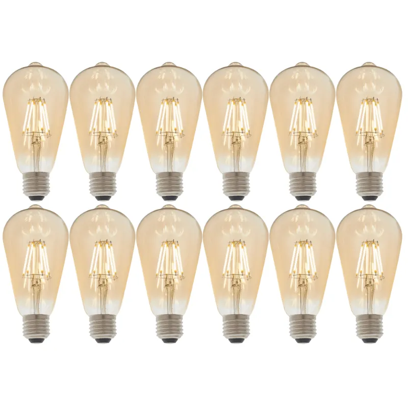 12 X E27 LED Filament Amber Pear Shaped Dimmable 6w Light Bulb