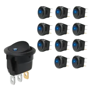 12Pcs 12V 20A Round Blue LED SPST Toggle Switch