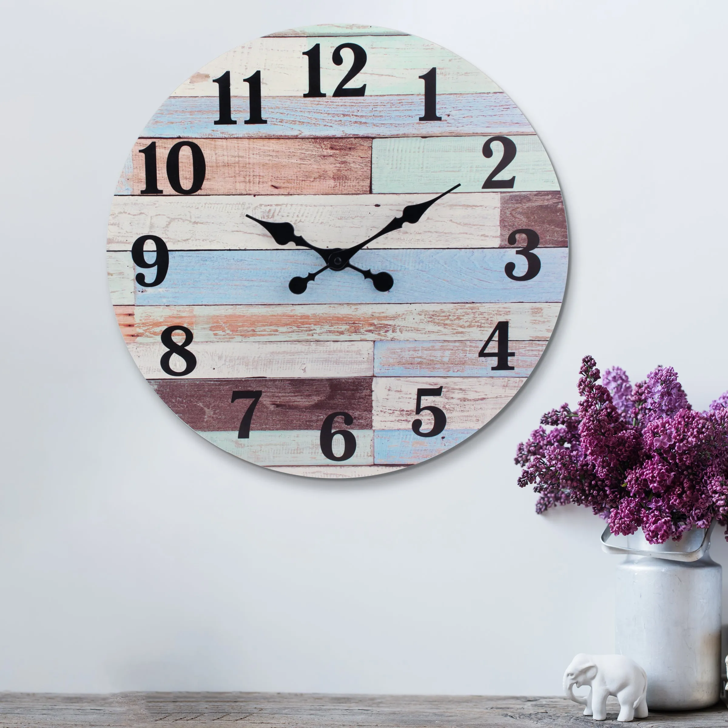 18” Coastal Worn Blue and White MDF Wall Clock (WS)