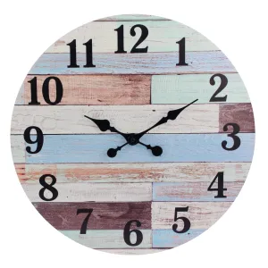 18” Coastal Worn Blue and White MDF Wall Clock (WS)