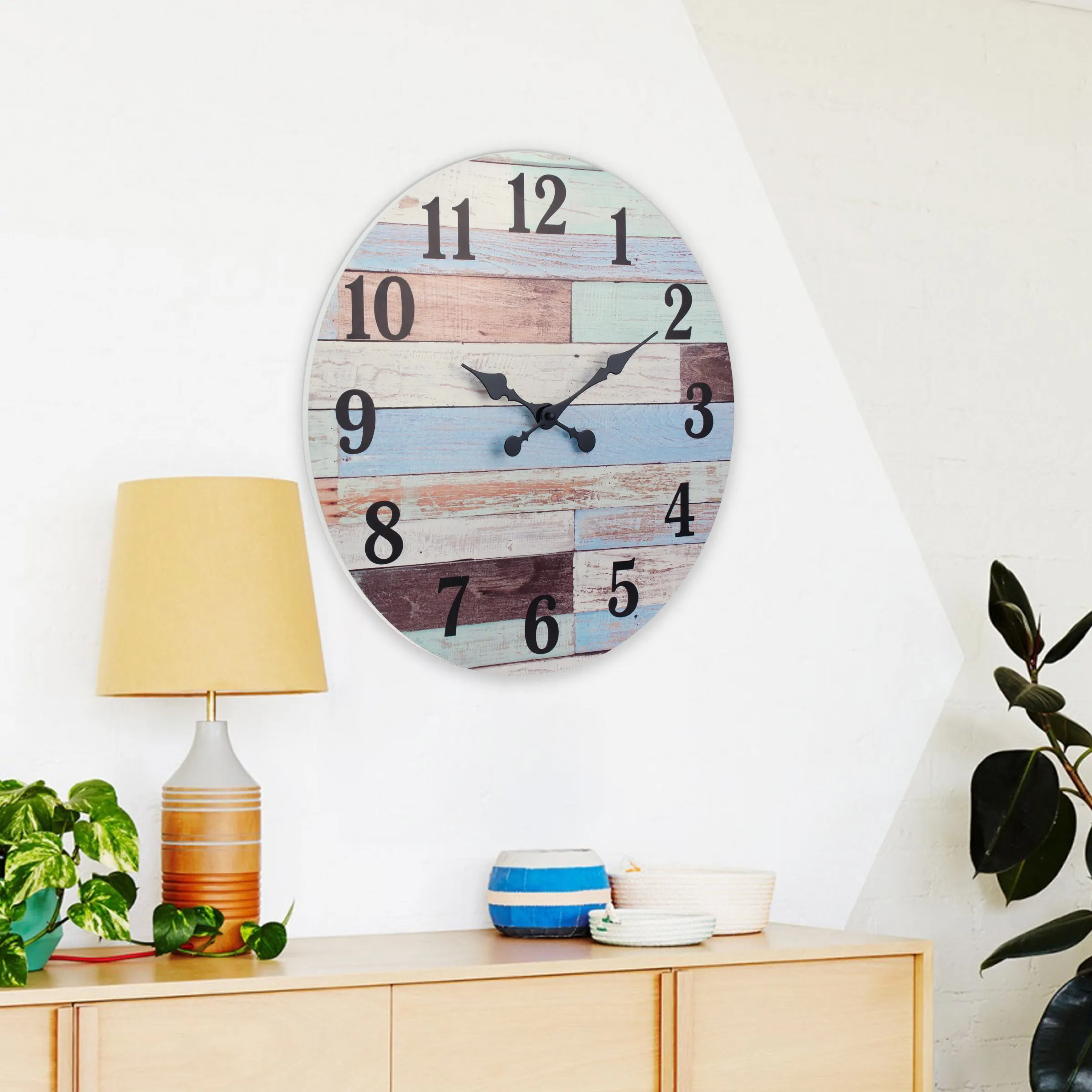 18” Coastal Worn Blue and White MDF Wall Clock (WS)