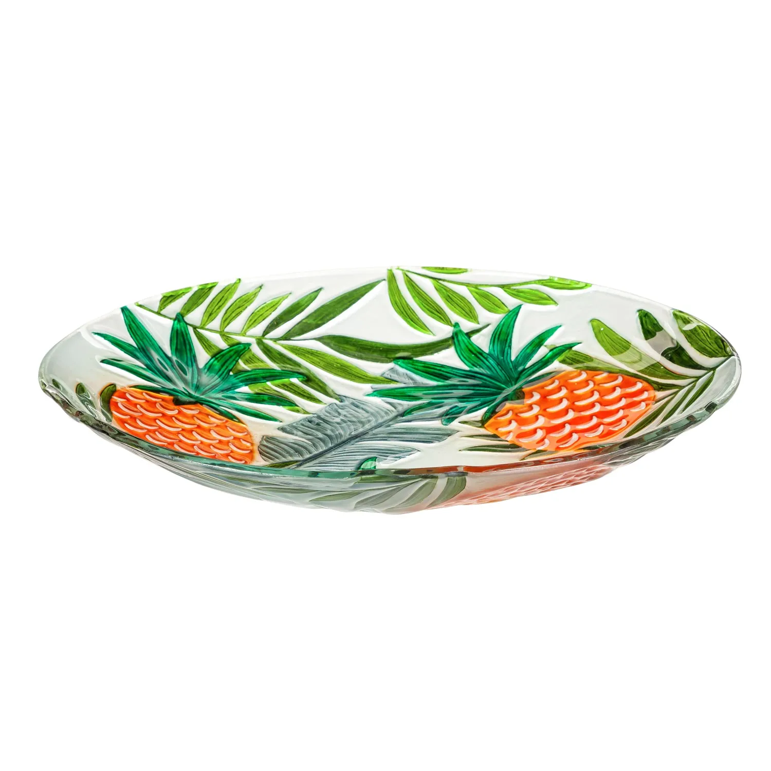 18" Hand Painted Embossed Glass Bird Bath, Tropical Pineapple,2gb6895