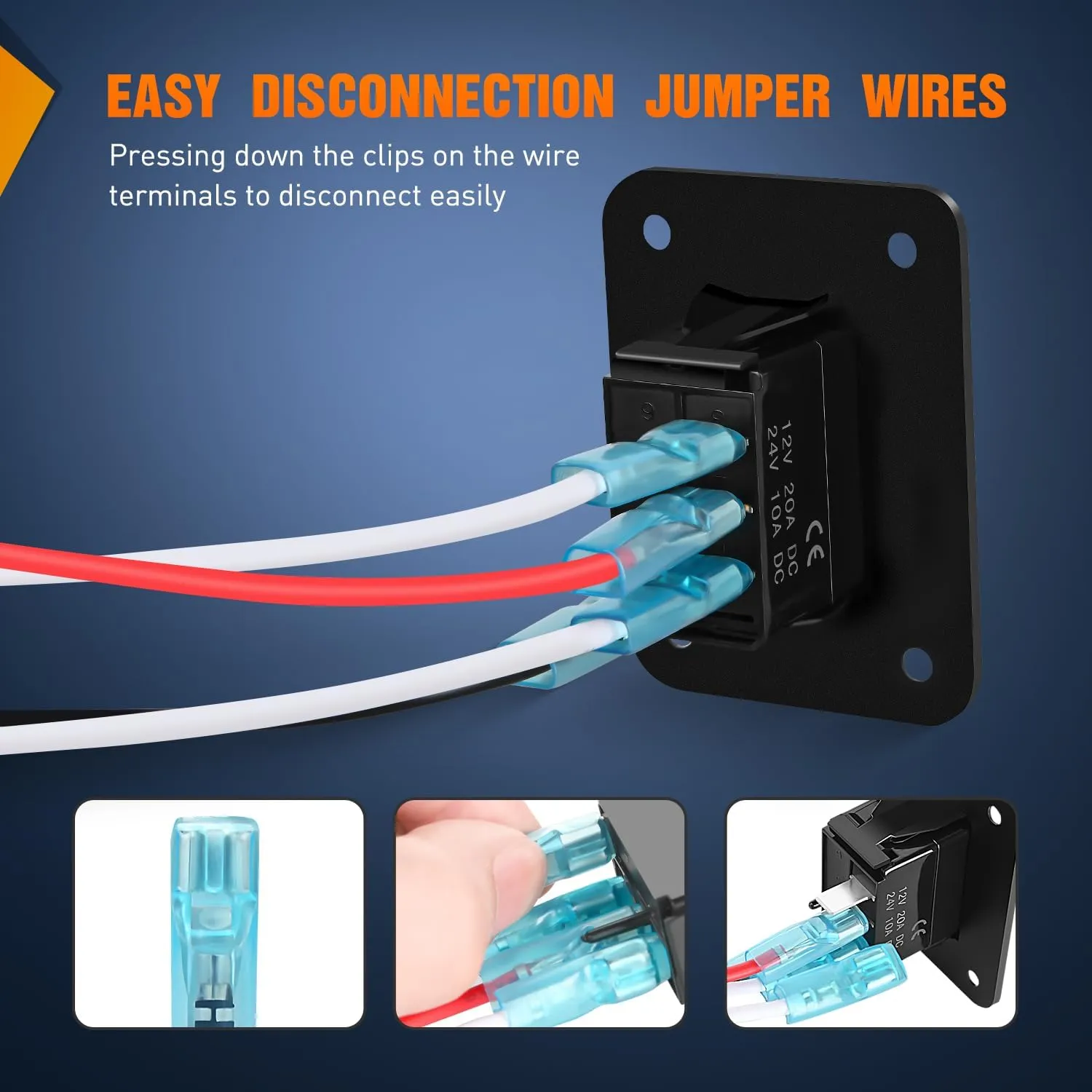 4 Pin Bilge Pump Rocker Switch with Panel and Jumper Wires