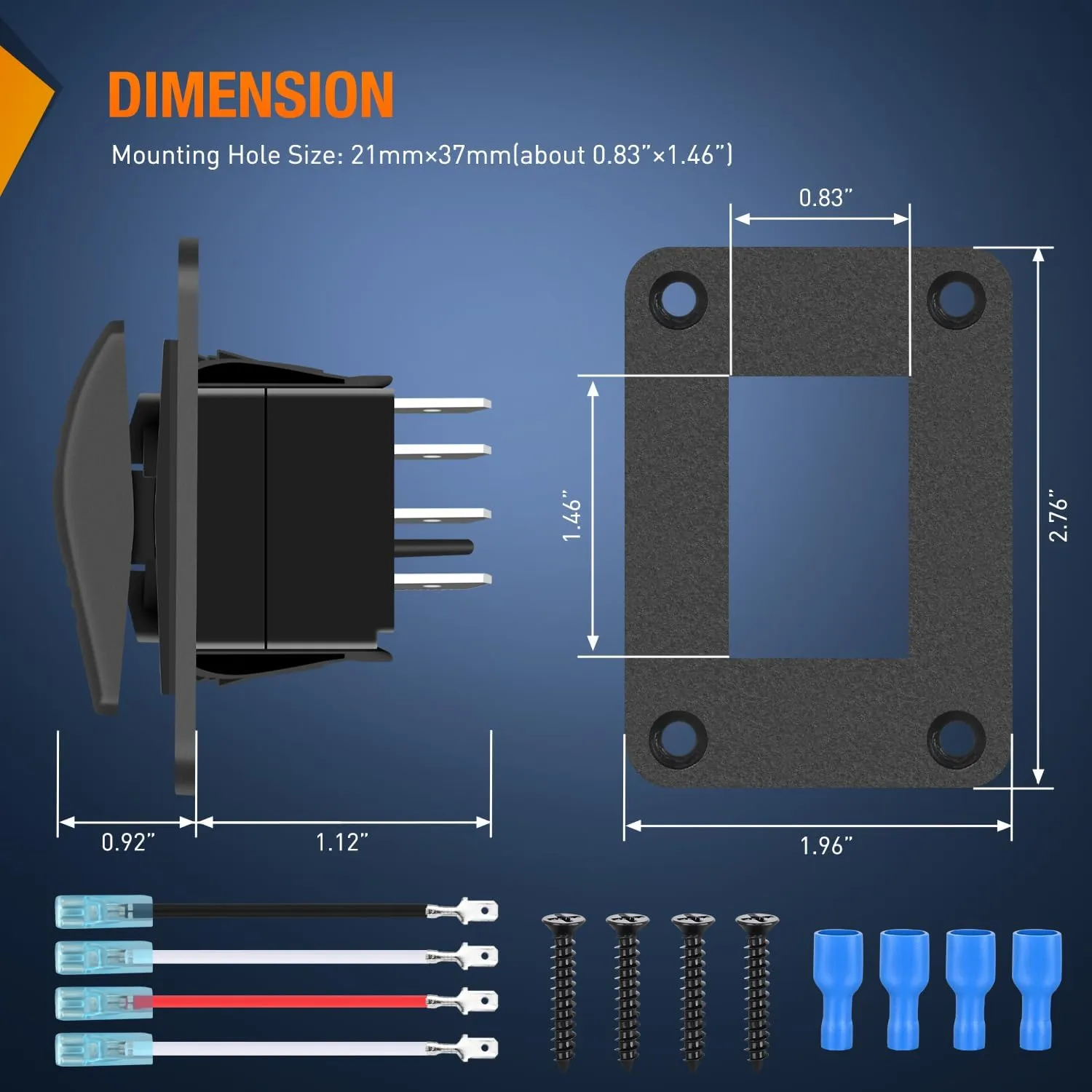4 Pin Bilge Pump Rocker Switch with Panel and Jumper Wires