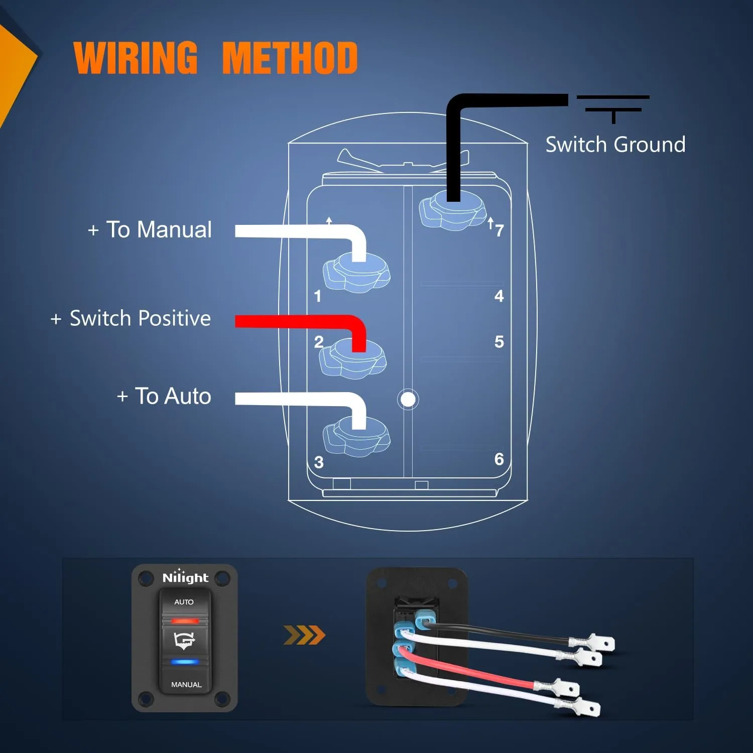4 Pin Bilge Pump Rocker Switch with Panel and Jumper Wires