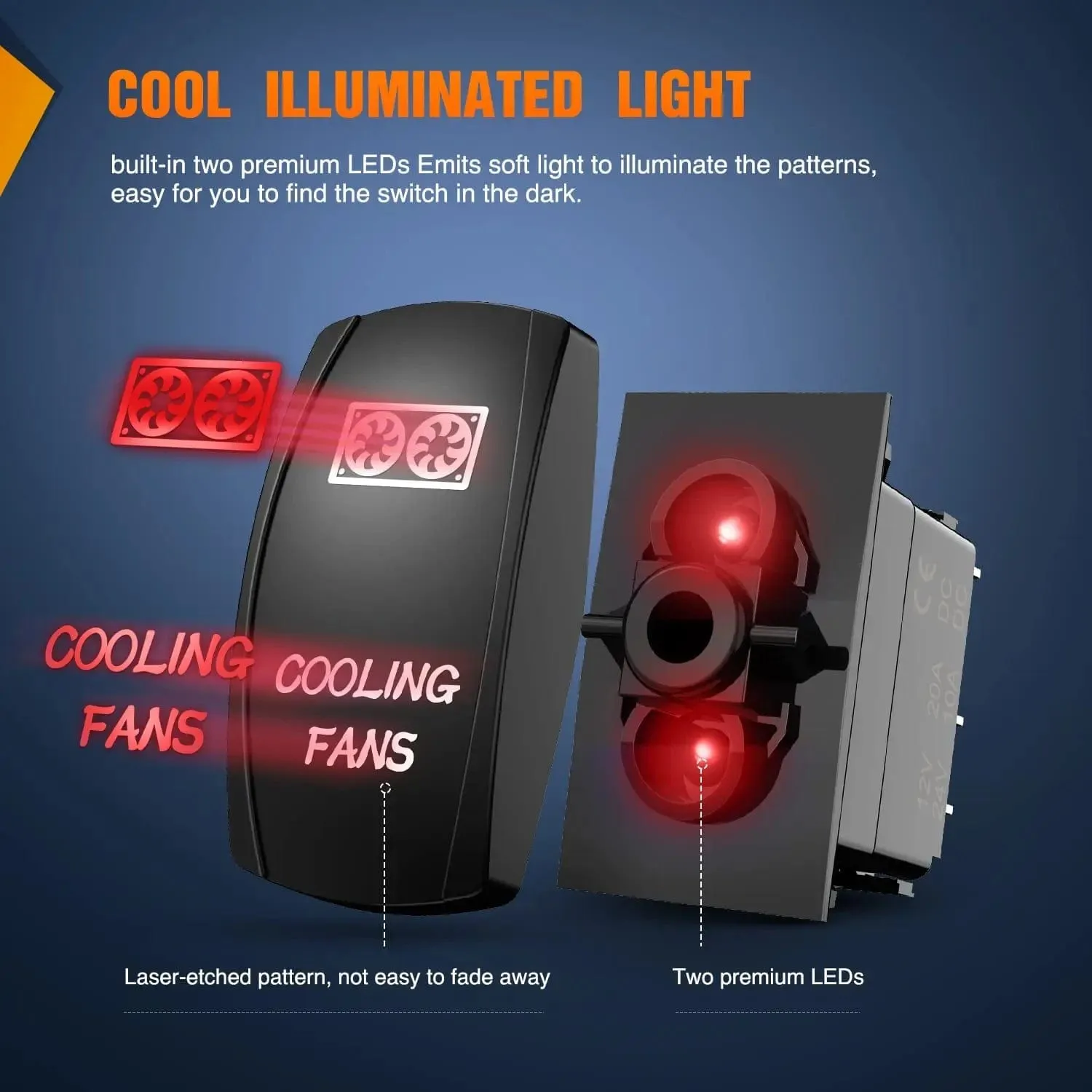 5Pin Laser On/Off Cooling Fans Rocker Switch Red