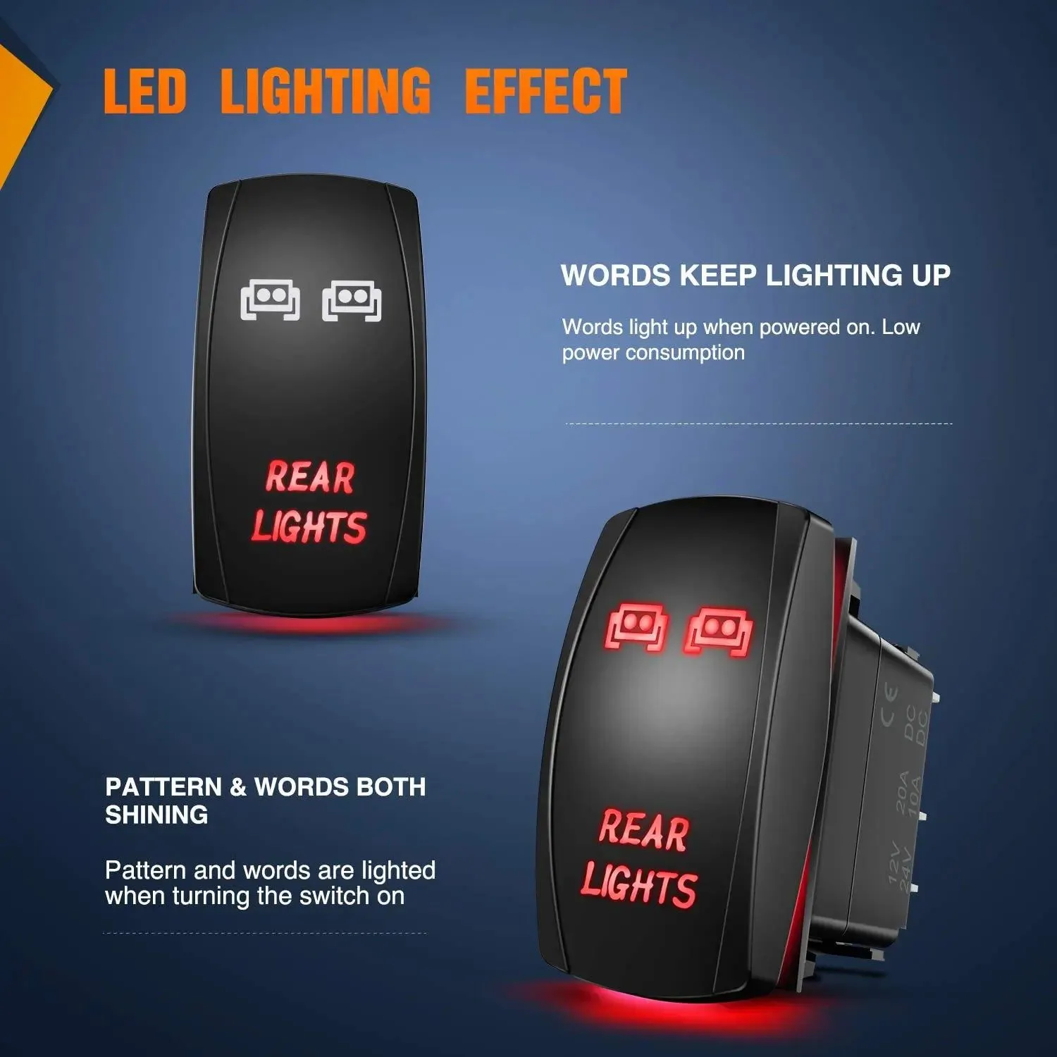 5Pin Laser On/Off Rear Lights Rocker Switch Red