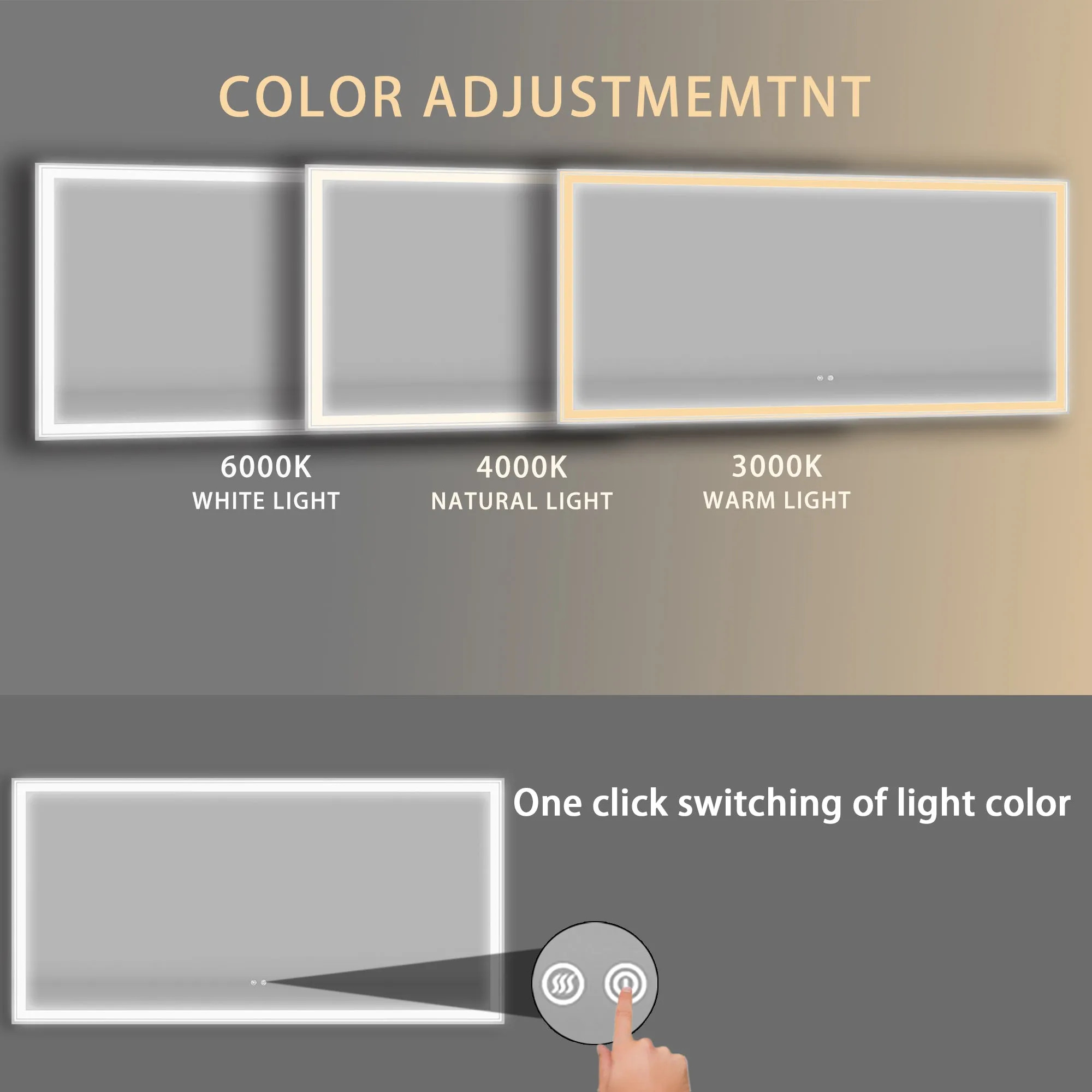 72×36 inch LED-Lit bathroom mirror, wall mounted anti-fog memory Large Adjustable Brightness front and back light Rectangular Vanity mirror
