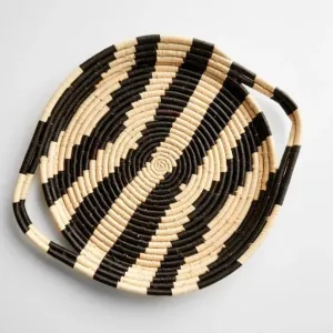 African Basket  Rwanda Woven Serving Tray Tan & Black V Shape