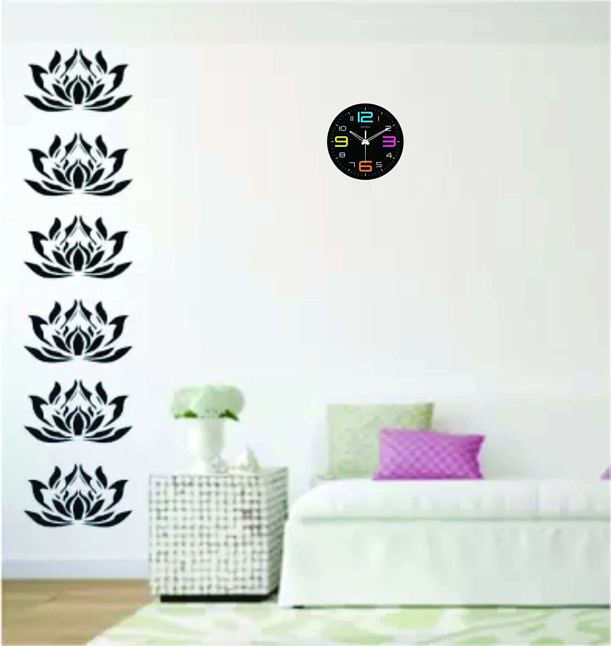 ANTIQUE 10 Inch Round Shape Analog Wall Clock With Plastic And Glass For Home/Kitchen/Living Room/Bedroom/Office, Black Multicolor (25.4 X 25.4 X 4 Cm), White