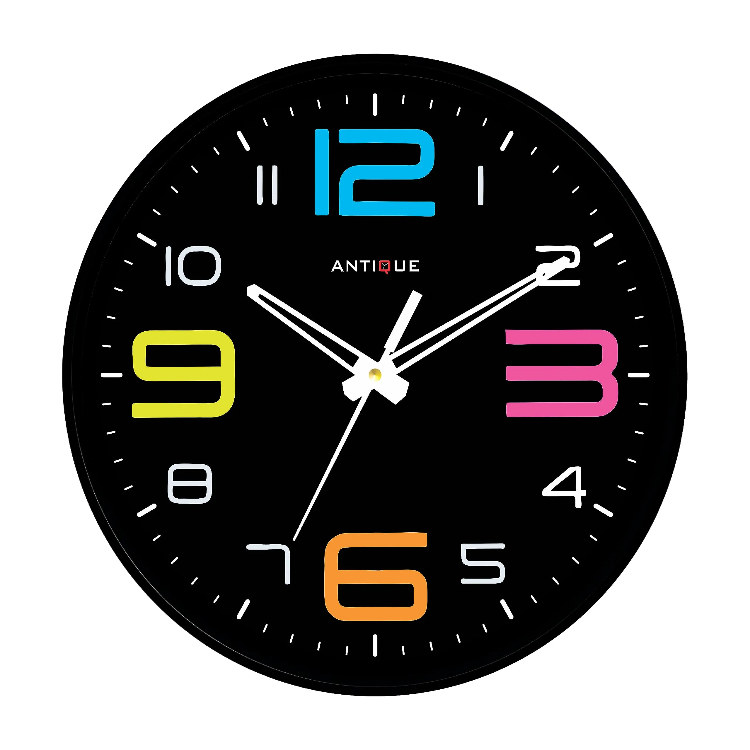ANTIQUE 10 Inch Round Shape Analog Wall Clock With Plastic And Glass For Home/Kitchen/Living Room/Bedroom/Office, Black Multicolor (25.4 X 25.4 X 4 Cm), White
