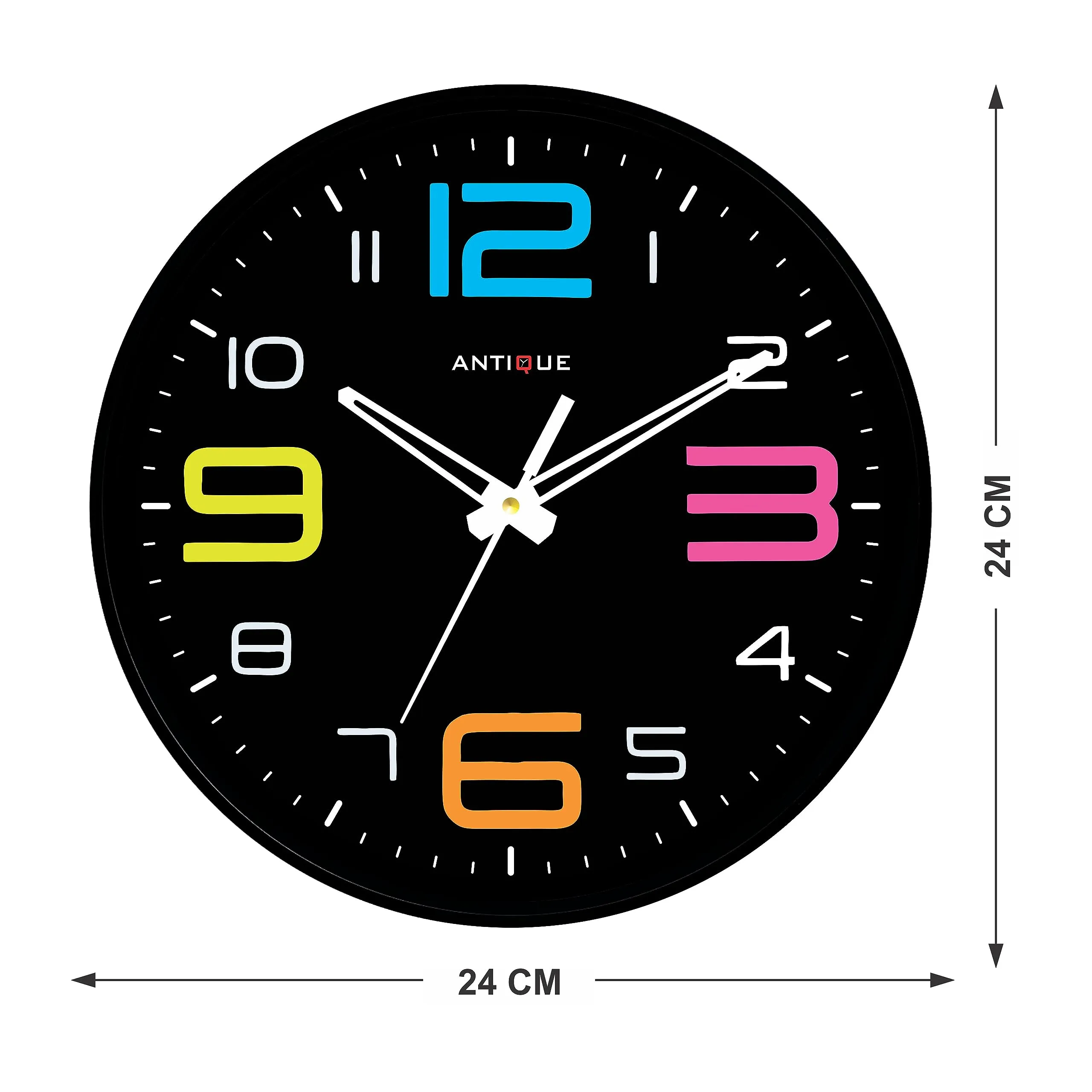 ANTIQUE 10 Inch Round Shape Analog Wall Clock With Plastic And Glass For Home/Kitchen/Living Room/Bedroom/Office, Black Multicolor (25.4 X 25.4 X 4 Cm), White