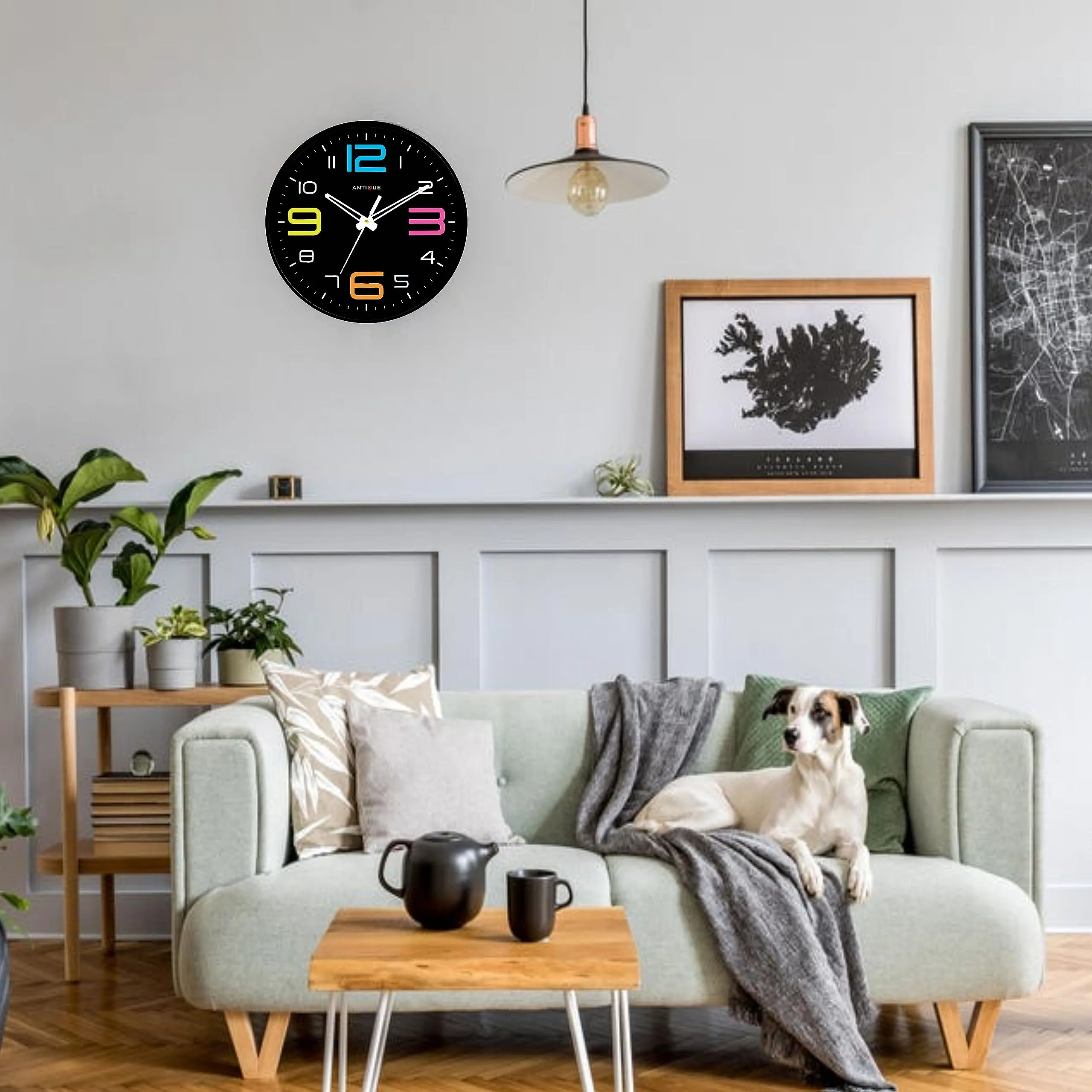 ANTIQUE 10 Inch Round Shape Analog Wall Clock With Plastic And Glass For Home/Kitchen/Living Room/Bedroom/Office, Black Multicolor (25.4 X 25.4 X 4 Cm), White