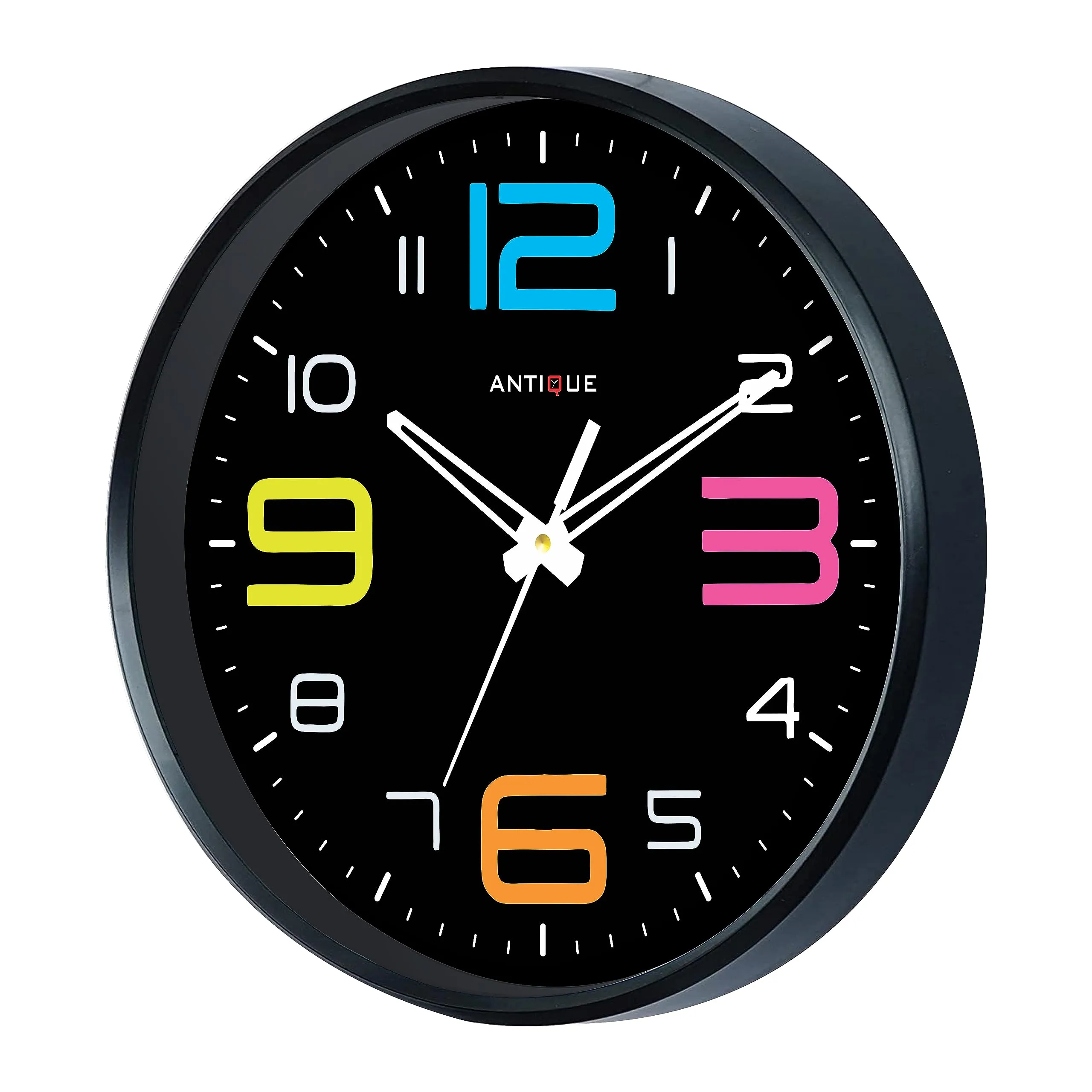 ANTIQUE 10 Inch Round Shape Analog Wall Clock With Plastic And Glass For Home/Kitchen/Living Room/Bedroom/Office, Black Multicolor (25.4 X 25.4 X 4 Cm), White