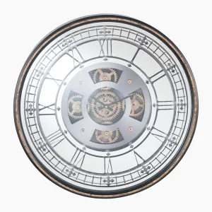 Antique Gold Wood and Mirror Round Working Cog Wall Clock