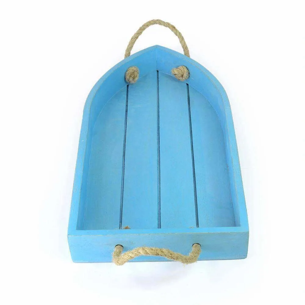 AQUA BLUE FINISH BOAT SHAPED WOODEN TRAY