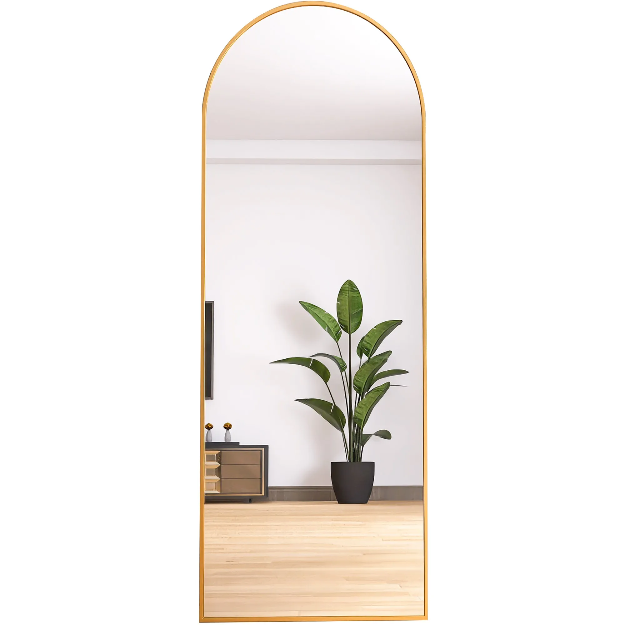Arched Full Length Mirror Floor Mirror Hanging Standing or Leaning, Bedroom Mirror Wall-Mounted Mirror Dressing Mirror with Gold  Aluminum Alloy Frame, 65" x 23.6"