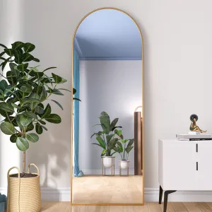 Arched Full Length Mirror Floor Mirror Hanging Standing or Leaning, Bedroom Mirror Wall-Mounted Mirror Dressing Mirror with Gold  Aluminum Alloy Frame, 65" x 23.6"