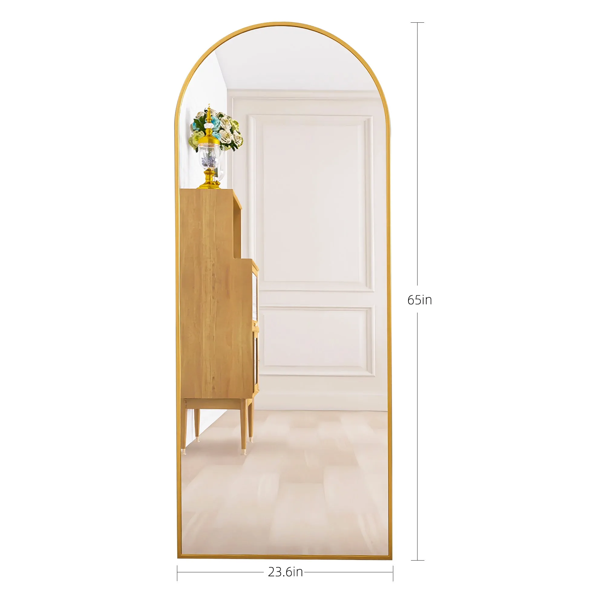 Arched Full Length Mirror Floor Mirror Hanging Standing or Leaning, Bedroom Mirror Wall-Mounted Mirror Dressing Mirror with Gold  Aluminum Alloy Frame, 65" x 23.6"