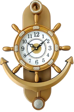 Art Decor HUB Analog 33 cm X 26 cm Wall Clock with Glass for Home Decor || Pendulum_Design-01 (Gold)