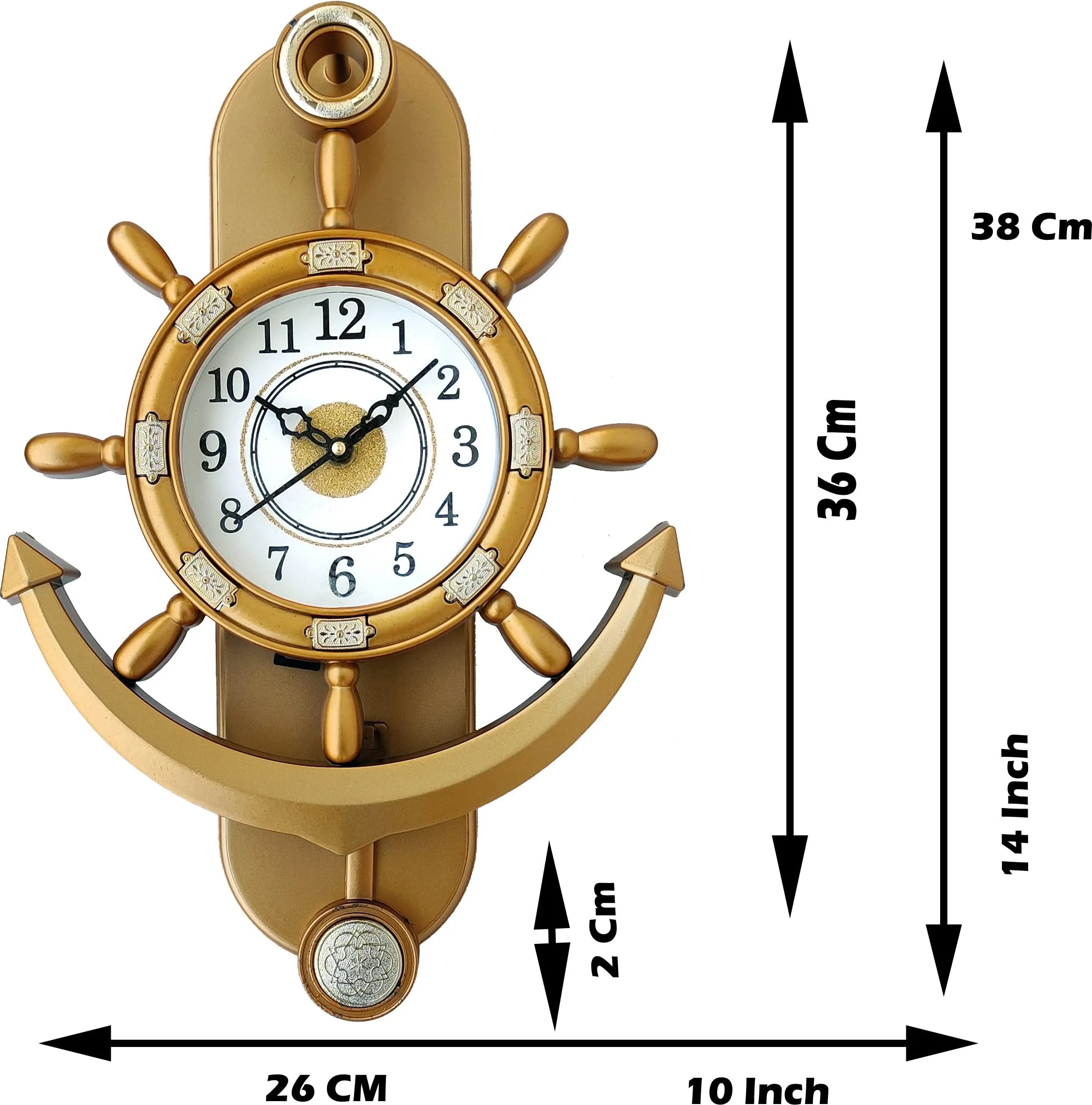 Art Decor HUB Analog 33 cm X 26 cm Wall Clock with Glass for Home Decor || Pendulum_Design-01 (Gold)
