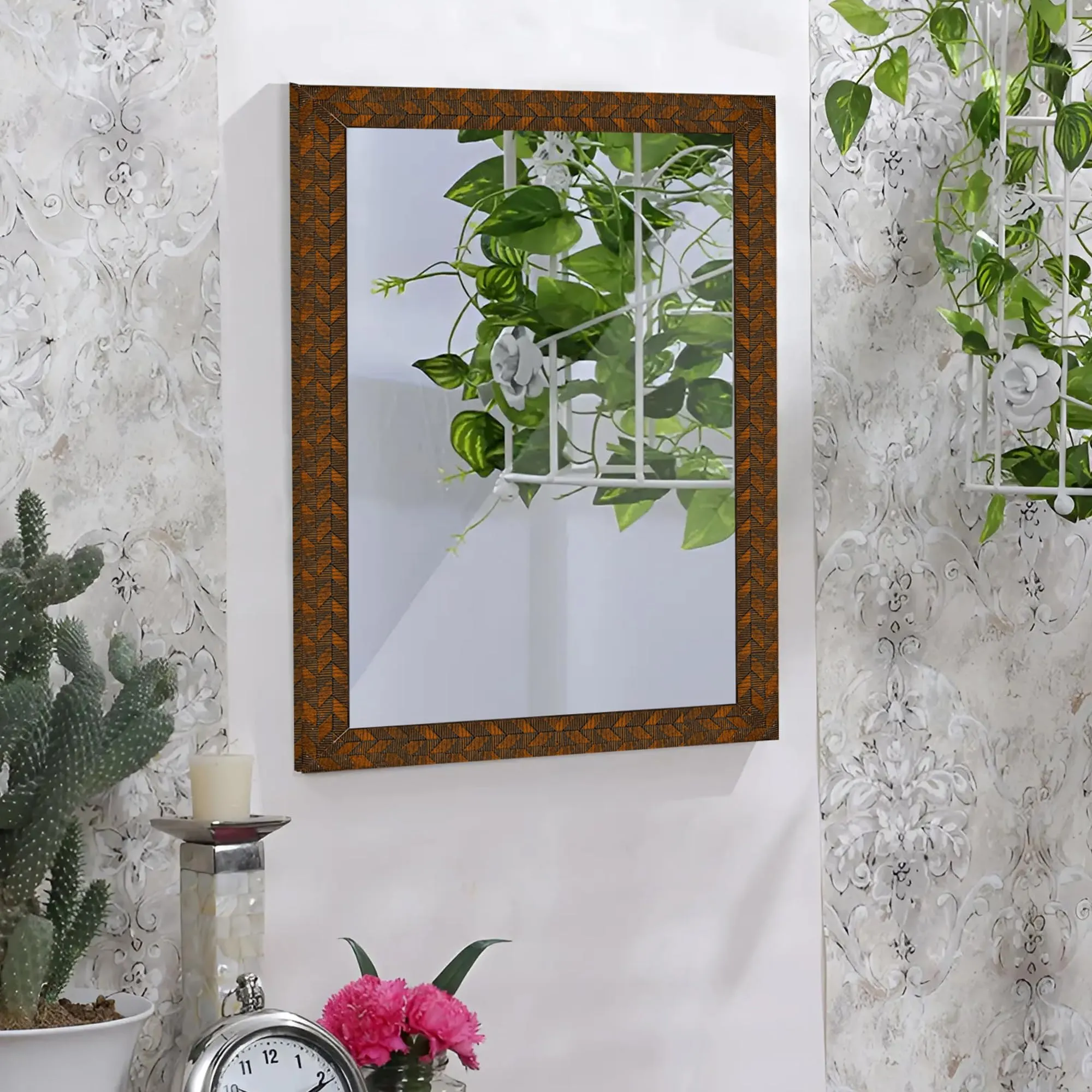 Art Street Wall Decorative Reflective Tranquility Mirror for Bathroom & Home Decor (Brown, 15x21 Inch)