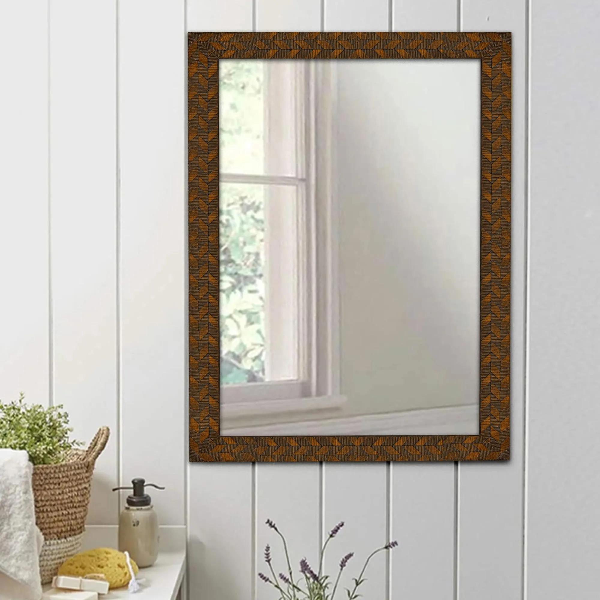 Art Street Wall Decorative Reflective Tranquility Mirror for Bathroom & Home Decor (Brown, 15x21 Inch)