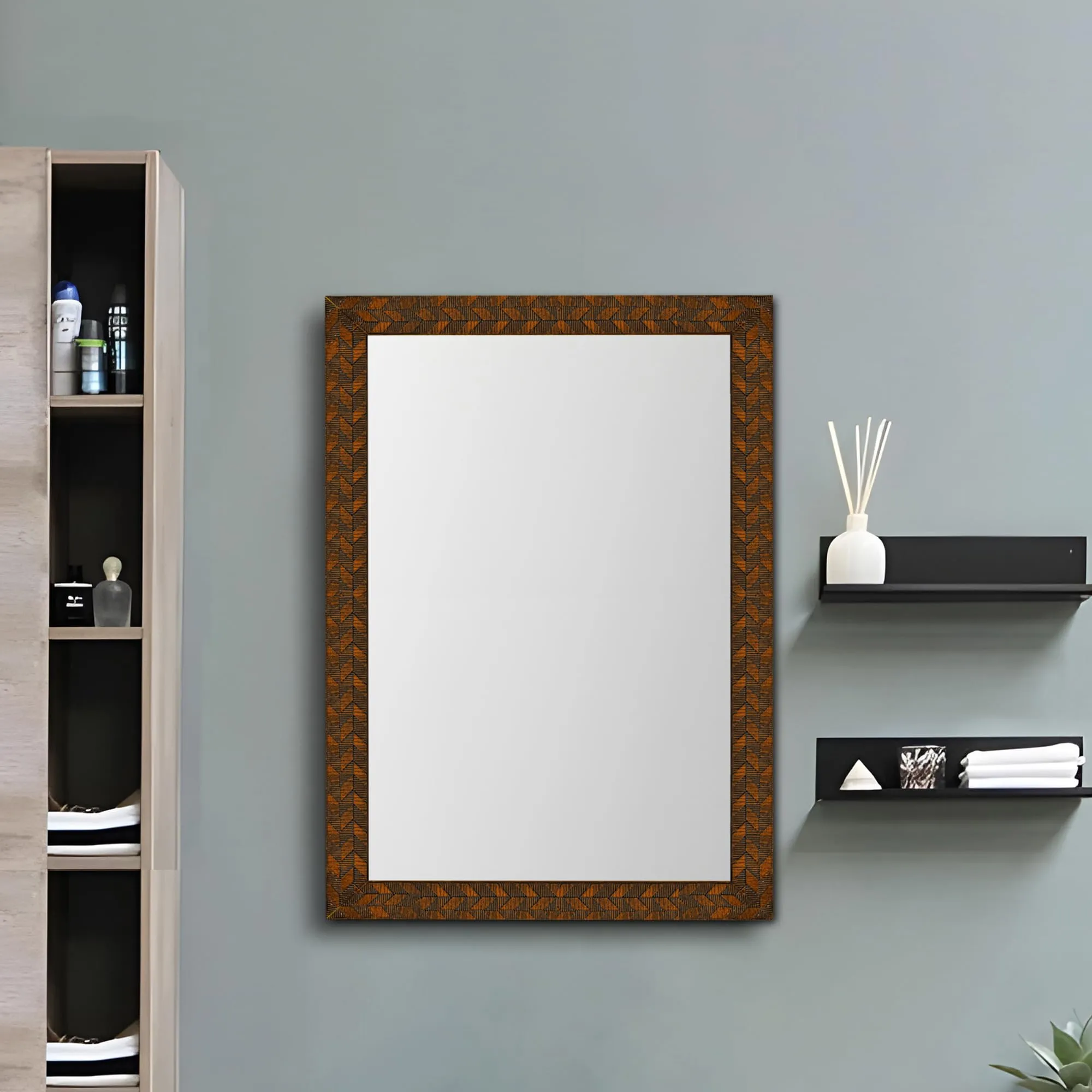Art Street Wall Decorative Reflective Tranquility Mirror for Bathroom & Home Decor (Brown, 15x21 Inch)