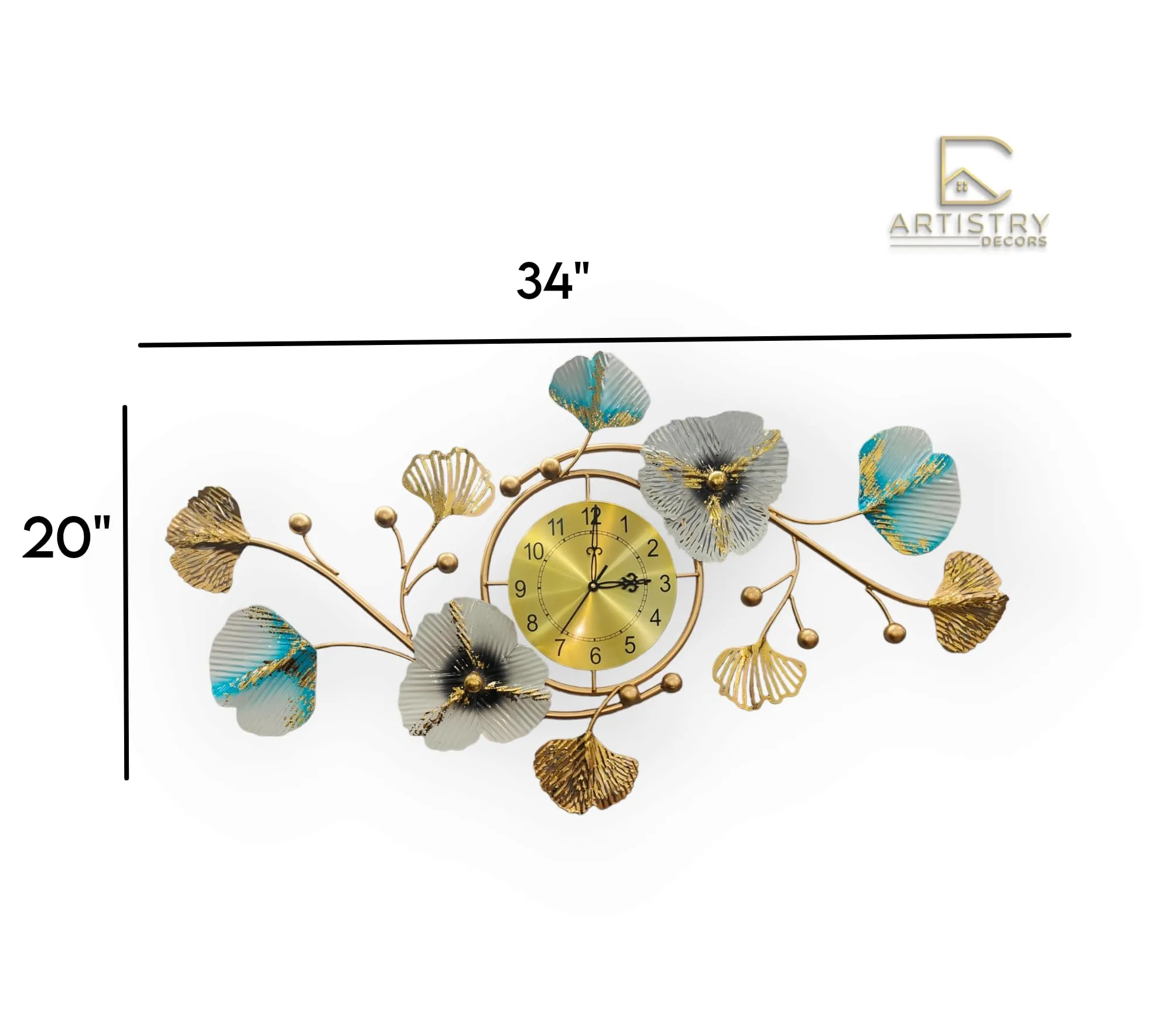 ARTISTRY DECORS Beautiful Floral Leaf Petal Styled Metal Wall Clock | Decoration Wall Clocks for Living Room Bedroom Home (85cmx50cm) Metal wall clock| wall clock