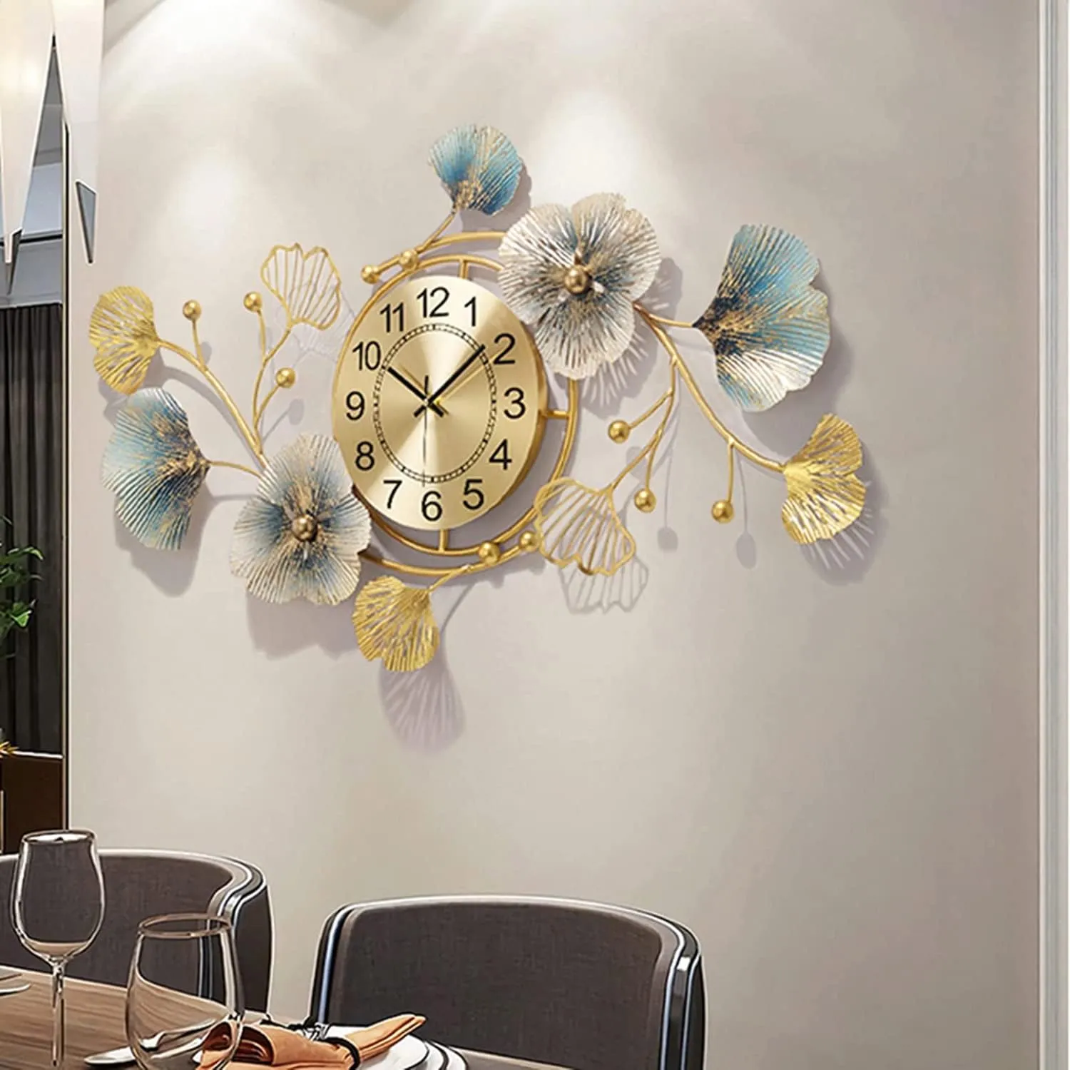 ARTISTRY DECORS Beautiful Floral Leaf Petal Styled Metal Wall Clock | Decoration Wall Clocks for Living Room Bedroom Home (85cmx50cm) Metal wall clock| wall clock