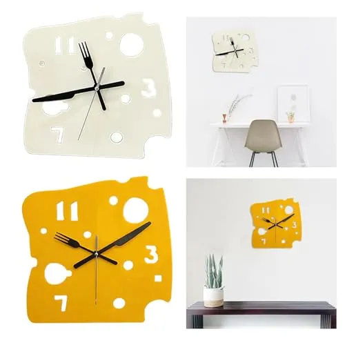 ATORSE Hanging Clock 27Cmx27Cm Mute Table Clock for Apartment Dining Room Farmhouse Yellow