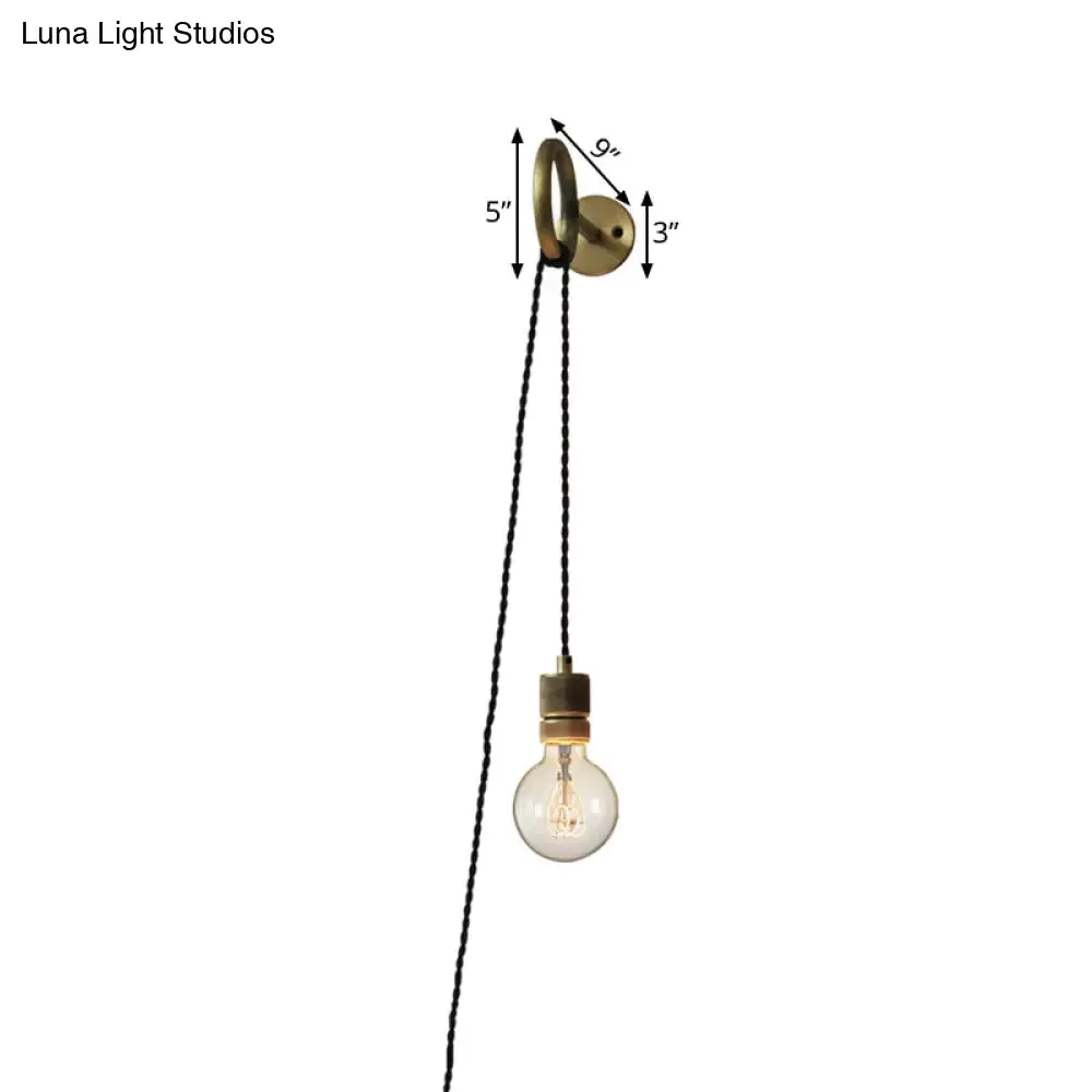 Bare Bulb Iron Gold Sconce Wall Lighting: 1-Head Colonial Wall Mounted Light Fixture with Ring Design