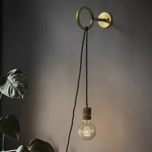 Bare Bulb Iron Gold Sconce Wall Lighting: 1-Head Colonial Wall Mounted Light Fixture with Ring Design