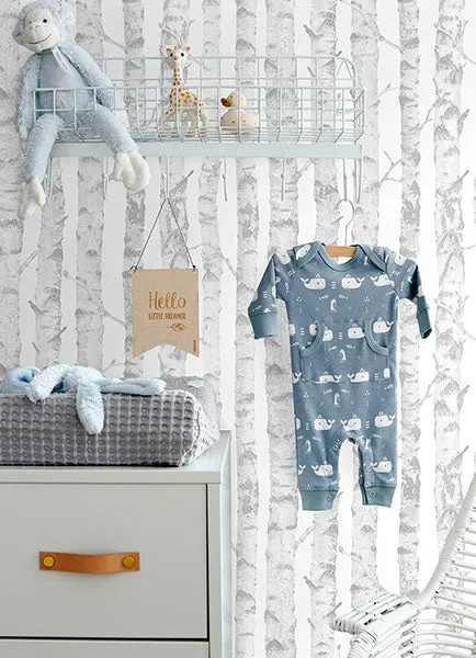 Birdie Grey Birch Wallpaper from the Fable Collection