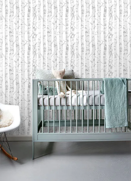 Birdie Grey Birch Wallpaper from the Fable Collection