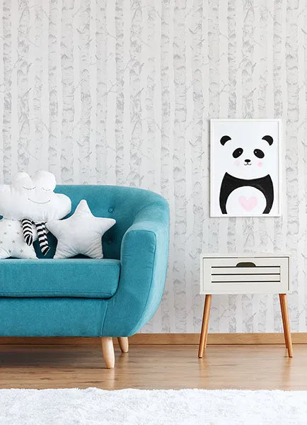 Birdie Grey Birch Wallpaper from the Fable Collection