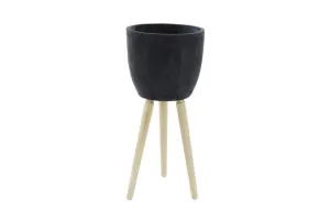 BLACK FIBER CLAY CONTEMPORARY PLANTER