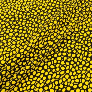 Black Floral Printed Yellow Silk Marocain Crêpe