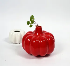 Bliss Hohm Pumpkin Ceramic Flower Vase for Home Decor and Gifting, Flower Vase for Living Room & Office Decor, Pampas Grass Vase, Ceramic Pumpkin Red Vase, Small Vase (Red Pumpkin)