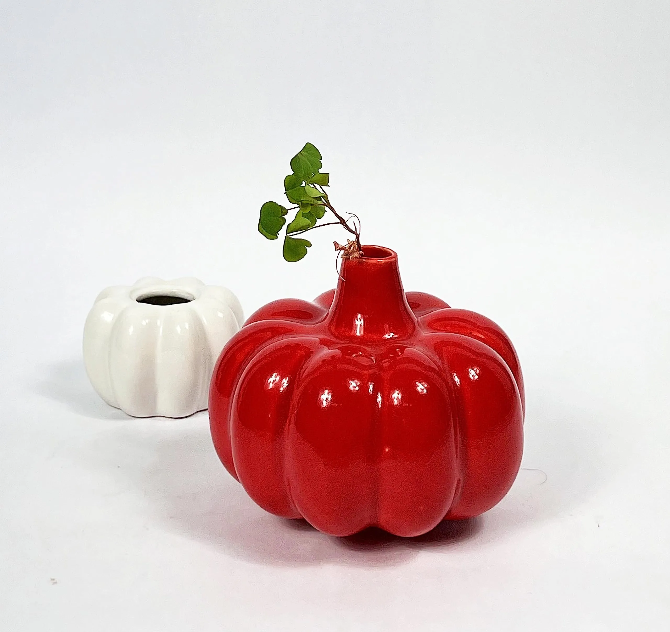 Bliss Hohm Pumpkin Ceramic Flower Vase for Home Decor and Gifting, Flower Vase for Living Room & Office Decor, Pampas Grass Vase, Ceramic Pumpkin Red Vase, Small Vase (Red Pumpkin)