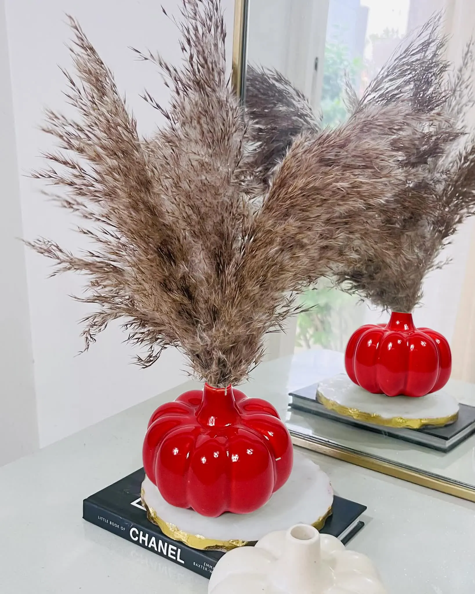 Bliss Hohm Pumpkin Ceramic Flower Vase for Home Decor and Gifting, Flower Vase for Living Room & Office Decor, Pampas Grass Vase, Ceramic Pumpkin Red Vase, Small Vase (Red Pumpkin)