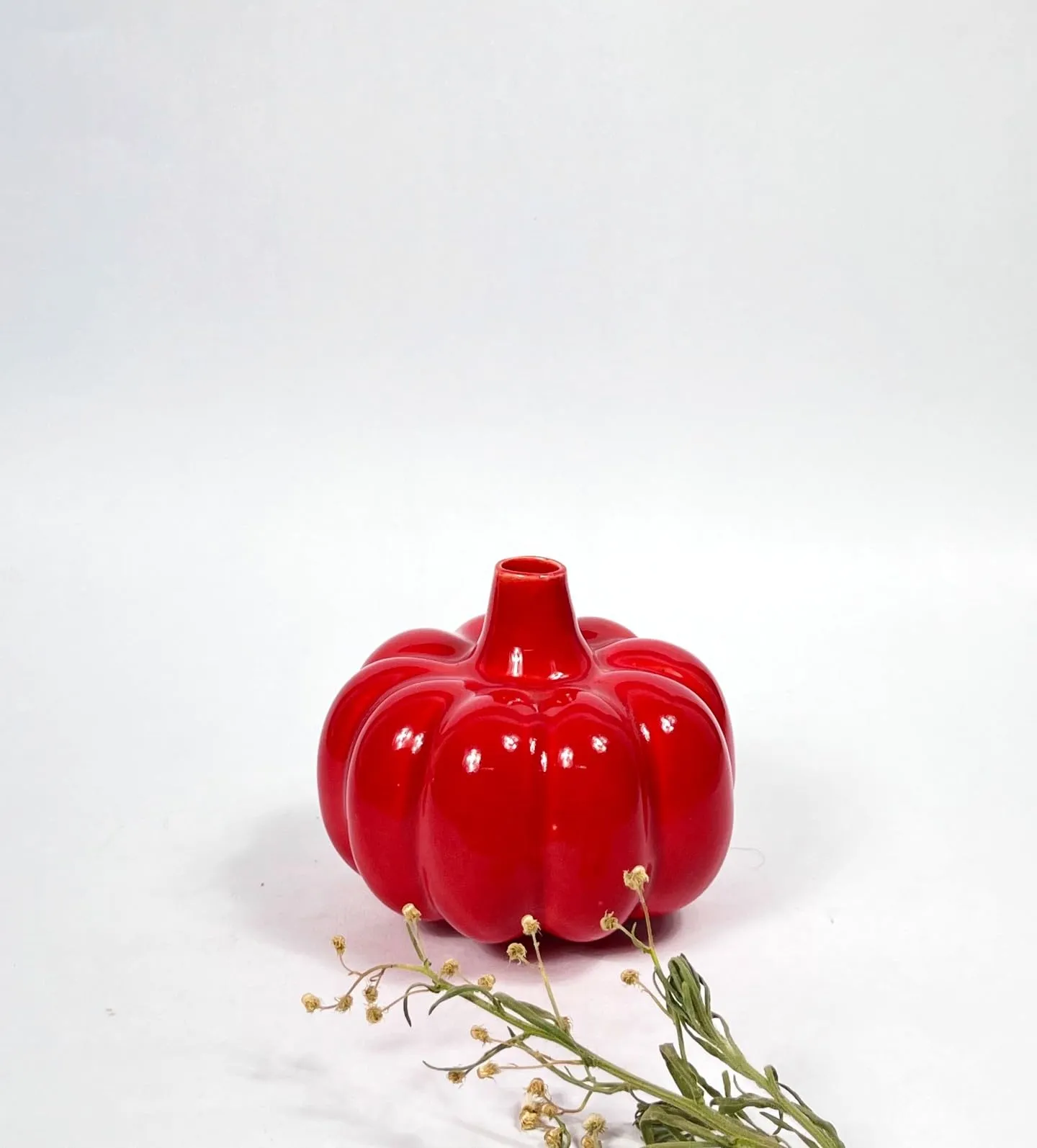Bliss Hohm Pumpkin Ceramic Flower Vase for Home Decor and Gifting, Flower Vase for Living Room & Office Decor, Pampas Grass Vase, Ceramic Pumpkin Red Vase, Small Vase (Red Pumpkin)