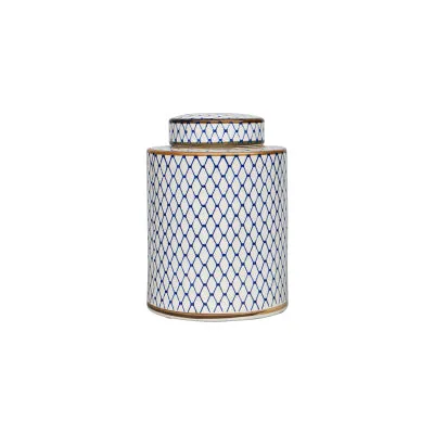 Blue and White Ceramic Urn Vase