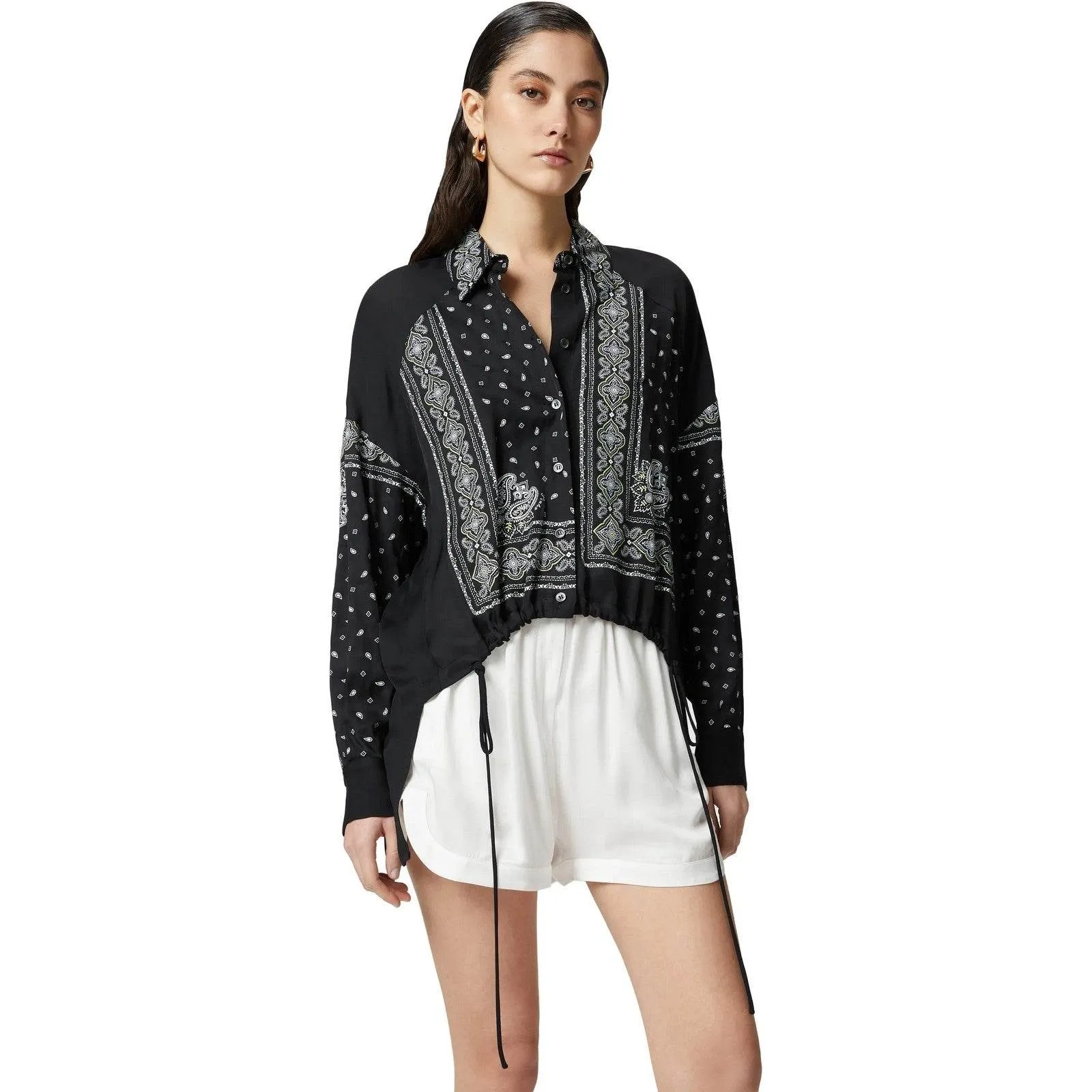 Bluse e camicie Donna Pinko - Clocks Camicia Twill Stampa Ba - Nero