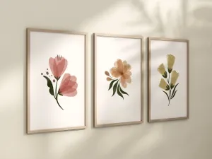 Boho Floral Set of 3 Nursery Art Prints, Modern Nursery Wall Art, Neutral Nursery Decor, Play Room, Girl Baby Room Ideas, 074